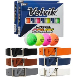 Volvik New Crystal Combi Dual Color Golf Balls 2 Dozen Bundle with Genuine Italian Real Solid Leather Belts (Black, Brown, Grey, Orange, Navy, and White), Unisex