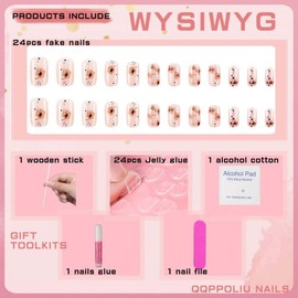 QQPPOLIU Square Medium Press on Nails,Fake Nails with Designs,Full Cover Nails for Women/Birthday/Bride/Holiday/Christmas/Valentine'S Day/Women/Young(Pattern 121)