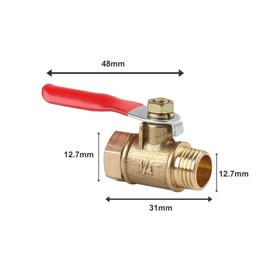 Air Line Cock, 1/4 inch Brass, Set of 2, Ball Valves, Rust Proof, High Airtightness, Male to Female Connection, Air, Water, Oil Compatible, Rubber Handle, Easy to Open and Close, Full Port