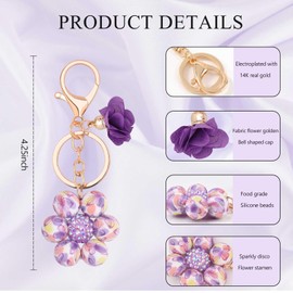 BAOSIWA Cute Keychains for Women Girls, Silicone Flower Purse Bag Charms for Handbag Backpack Car Key Chain Accessories Gifts Purple