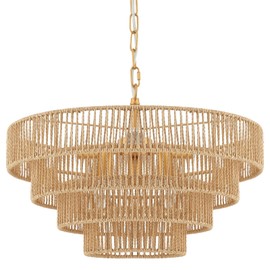 ELYCCUPA 6-Lights Hand-Woven Rattan Pendant Light 4 Round Transitional Minimalist Boho Large Pendant Light for Kitchen Island Dining Room Living Room Hallway, Dia 20 Inch, UL Listed