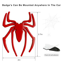 BWBWND 2 PCS 3D Spider Emblem, Metal Spider Shape Decoration Car Body Badge Sticker, Universal Cool 3D Logo Emblems Decal for Truck Motorcycle RV SUV Door Window, Car Accessories (Red)
