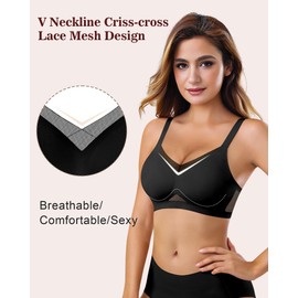 As Fairy Non Wired Bras for Women Lift Push Up Seamless Wireless Bra with Soft Support Lace V Neck Bralette Mesh Bras Everyday Bra (Black+Nude,M)