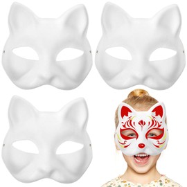 NUOBESTY Pack of 3 White Paper Masks for Decorating Painting, Celebrating with Mask (Cat Style)