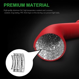 iPower Flexible 4 Inch 8 Feet Aluminum Ducting 4 Layer Protection Dryer Vent Hose for HVAC Heating Cooling Ventilation and Exhaust, 2 Clamps Included, Red