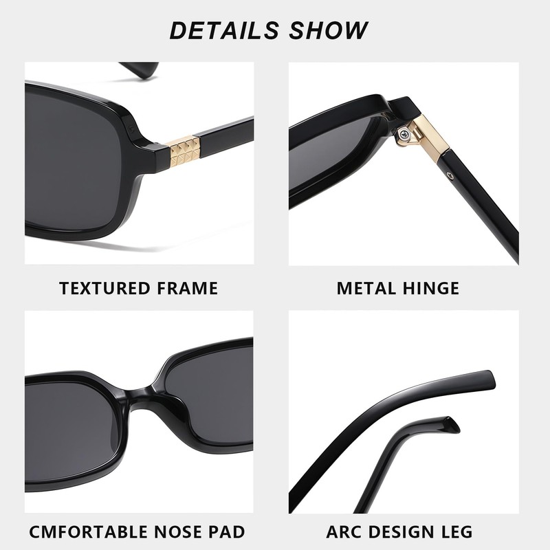 RUNHUIS Fashion Rectangular Sunglasses for Men and Women, Vintage Retro