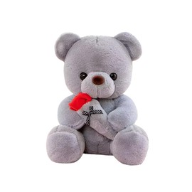CHENGLI 25cm Teddy Bear Plush Toy Teddy Bear Plush Toy with Rose Cute Stuffed Teddy Bear Gifts for Christmas Valentine’s Day Birthday Party Grey