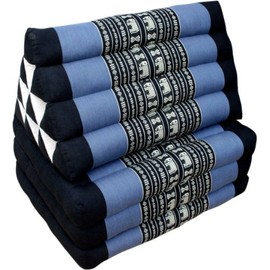 GURU SHOP Thai Cushion, Triangular Cushion, Kapok, Day Bed with 3 Cushions - Black/Blue, 30 x 50 x 160 cm, Asian Seat Cushion, Sleeping Mat, Thai Mat