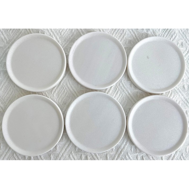 CHISELED ST DF SK White Marble Coasters Raised Edges- Designer