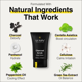 Lumin - Charcoal Scrub Deep Detox for Men - Face Cleanser for Men, Pre Shave Scrub, A charcoal face exfoliator that refreshes & rejuvenates the skin, Suitable for all skin types, 30ml, 1-Pack