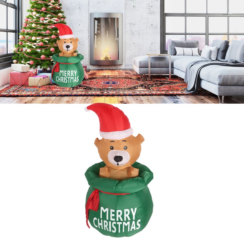 1.5m Christmas Inflatable Lovely Bear in Gift Bag with LED