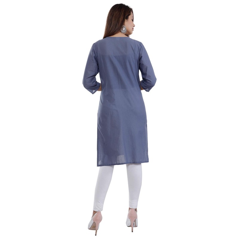 Ramkudi playera india de algodón bordado liso para mujer, Pigeon,