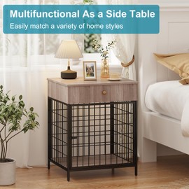 Dog Crate Furniture, Dog Crate Table, Decorative Dog Kennel with Drawer, Indoor Pet Crate End Table for Small Dog, Steel-Tube Dog Cage, Chew-Proof, Grey