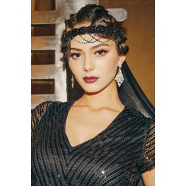 BABEYOND Flapper 1920s Gatsby Headband - 20s Vintage Rhinestone Hair Band Wedding Prom Hair Head Chain Forehead Headpiece for Women Black