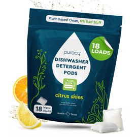 Puracy Dishwasher Pods, Natural Dishwasher Detergent, Free & Clear Dish tabs - Enzyme-Powered, Spot & Residue Free - TikTok Trend Items, Must Haves from TikTok Made Me Buy It (Citrus Skies, 18 Count)