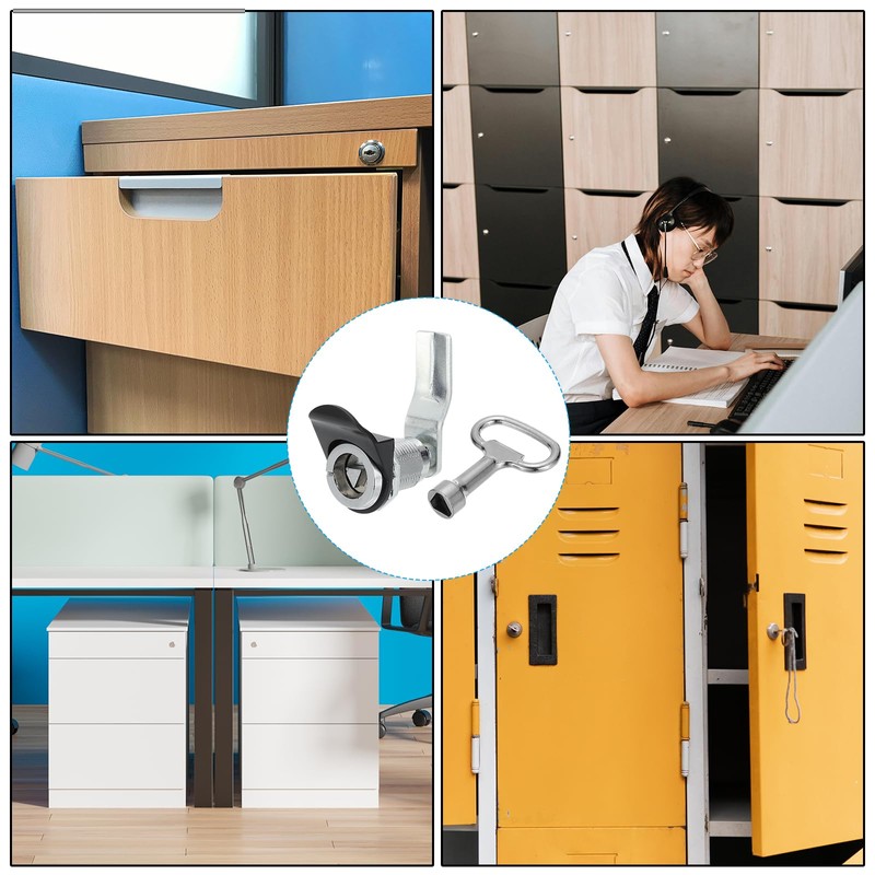 PATIKIL 三角形カムロック 2個入りクロムメッキされた管状キャビネット引き出しロック 1-1/4" シリンダー長さ 1-1/16" 厚パネルに適合 小さな鍵付き 電気キャビネット 水道メーター