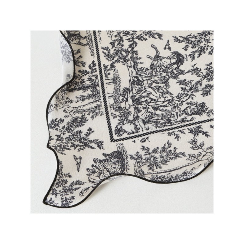 Hazzys (대구신세계)25SS뜨왈드주이 Toile de Jouy 네이비 삼각링 러플 실크 스카프(링포함)