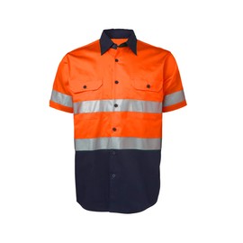 LANTERN FISH Hi Vis Work Cotton Shirt with Reflective Tape,Men Workwear Uniform Clothing 2XL Orange/Navy