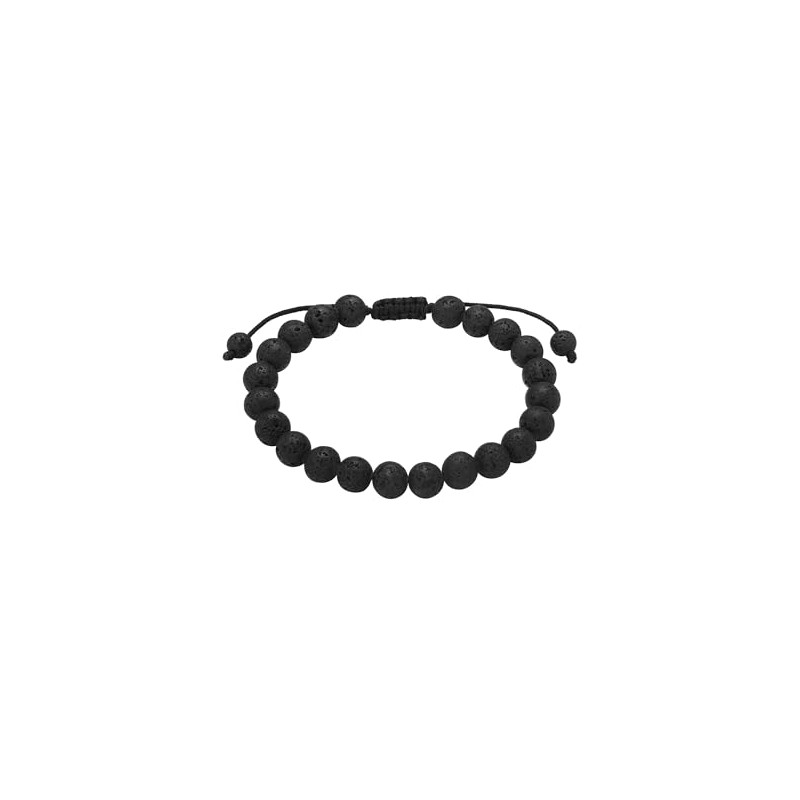 True Rebels Herren Armband Edelstahl schwarz Lavastein schwarz Edelsteinarmband