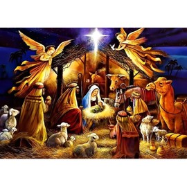 Religious Diamond Painting Kits for Adults, 5D DIY Jesus Christian Diamond Art Kits Full Drill Round Dimond Art Paint with Diamonds for Beginners 15.7 x 19.7 in (Jesus Nativity)