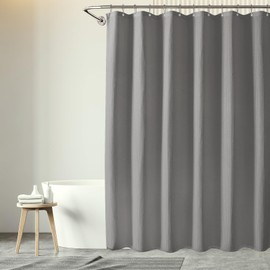 ROLIZOE Grey Shower Curtain - 256GSM Luxury Weighted Waffle Textured Heavy Duty Thick Fabric Shower Curtains with Stainless Steel Hooks for Bathroom, Superior Water Resistant, 183W x 183H, Grey