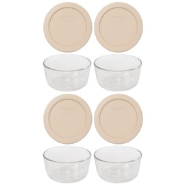 Pyrex (4 7202 Glass Bowls & (4) 7202-PC Blush Lids Made in the USA