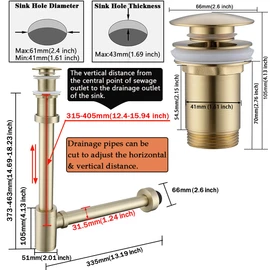 RANDOM Brushed Gold Brass Round Bottle P Trap Kit with Pop Up Drain Stopper without Overflow.RD83888BG-L-S8