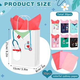 Supervitae 30 Pcs Nurse Graduation Gifts Bag with 30 Wrapping Tissue Papers Nurse Doctor Appreciation Gifts Bag Medical Assistant Bag Thank You Doctor Paper Goodie Bags for Party Supplies (Classic)