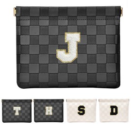 HIGH FIT Leather Pocket Cosmetic Bag for Purse,Initial Makeup Bag Lipstick Cosmetic Accessories Organizer, Black, J