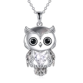 Owl Necklace Jewellery Gifts for Women Sterling Silver Birthstone Owl Pendant Necklace Christmas Jewellery for Women (04-April)
