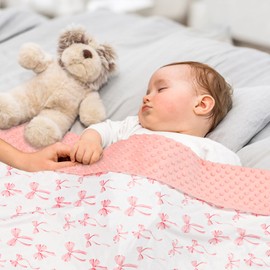 Baby Blankets for Girls, Toddler Newborn Blanket Double Layer with Dotted Backing Crib Receiving Blanket for Toddler Nursery Bed Blanket, Pink Bow, 30x40 Inches