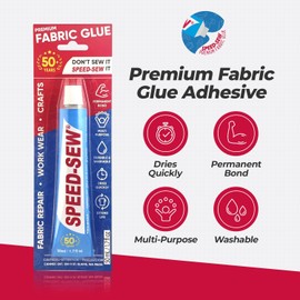 Speed-Sew No Sew Fabric Glue Adhesive for Craft Projects, DIY Clothing Repairs, Denim, Upholstery, Instant Mender for Fraying Tears (One Tube)
