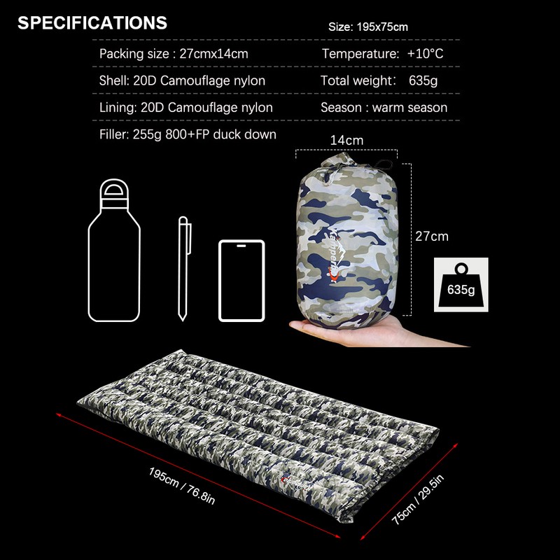 Ultralight Sleeping Bag 800+ Fill Power Duck Down Sleeping Bag