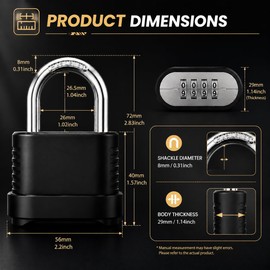 4 Digit Combination Lock, Heavy Duty Resettable Padlock with Short Shackle, Keyless Metal Code Lock for Locker, Gate, Fence, Shed, Storage Unit, Toolbox and Outdoor Use, Black
