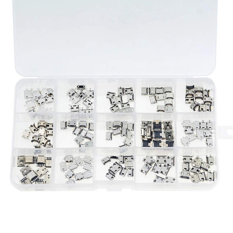 Teansic 150 Pcs 15 Models Micro USB Connector Socket Jack