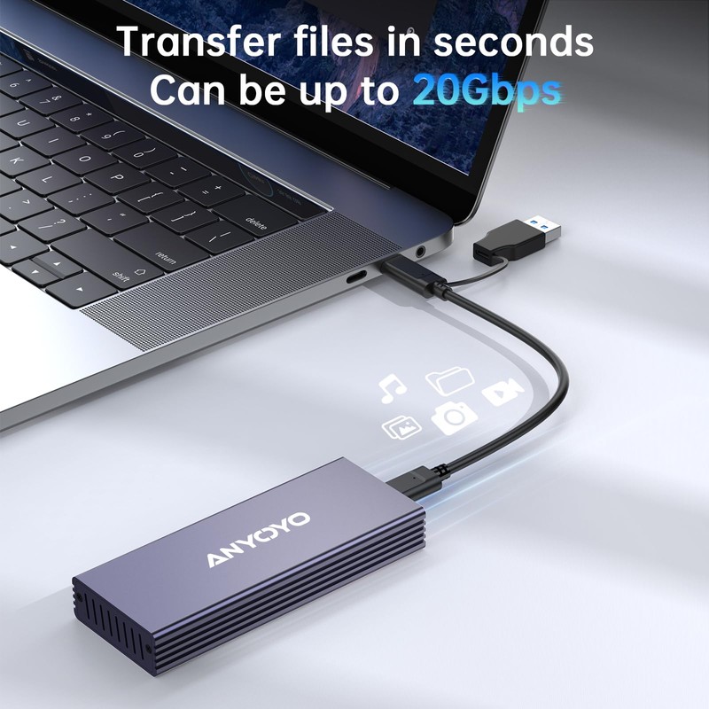 M.2 NVME SSD Enclosure, USB 3.2 Gen2x2 20Gbps Hard Drive