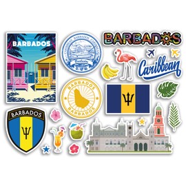 A5 Sticker Sheet Barbados Landmarks Vinyl Stickers - Caribbean Beach Summer Tropical Coast Flamingo Airport Stamps Skyline Flag Map Travel Holiday Scrapbooking Luggage #79209
