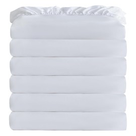 CULVE Fitted Sheets Only - 6 Pack Bulk Bottom Sheets - Soft Brushed Microfiber - Bedding Essentials with Color-Coded Hem Threads for Hosts, Resorts, Hotel, Airbnbs, Travel (6, White, Queen)