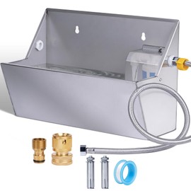 MUDUOBAN Automatic Water Dispenser for Dog,2.1 Gallon Dog Water Bowl Dispenser for Outdoor,304 Stainless Steel Automatic Pet Waterer for Cat Chicken Livestock (Drainage Hole)