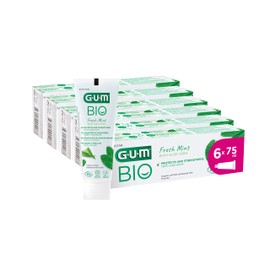 GUM BIO Toothpaste | certified organic and vegan | 99% natural ingredients | peppermint and aloe vera | with fluoride to protect against cavities | gluten & lactose free | 6 x 75ml