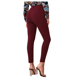 WDIRARA Women's Stretchy Plaid Print Pants Soft Skinny Regular Fashion Leggings Burgundy Pure Solid X-Large