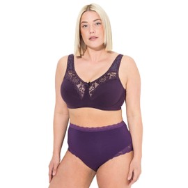 Ulla Popken Women's Relief Kelly Lace Without Underwire Cup C-e Bra, aubergine