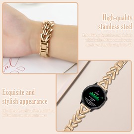 VanHooc Metal Watch Bands Compatible with Garmin Forerunner 570 42mm/Vivoactive 6/5/3/Venu Sq 2/Forerunner 165, 20mm Elegant Slim Metal Chain Bracelet Replacement Strap for Women Gold