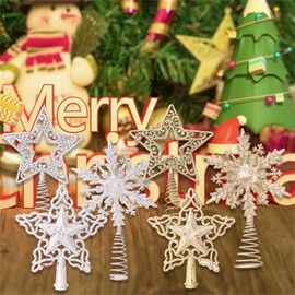 Christmas Tree Top Atmosphere Top Stars Stars Snowflakes Tree Top Stars Hollow Christmas Decorations Party Ornaments Perfect Stars (Silver Snow Flower)