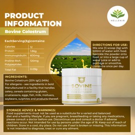 Hellenia Pure Colostrum Powder 100% Natural Bovine Colostrum from Grass-fed Cows | Reduced Fat | 20% Immunoglobulins G | Made in The UK by Hellenia - 150g tub