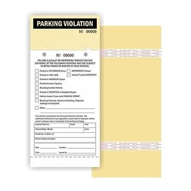 Parking Violation - 2 Part Carbonless Manila Tag w Top Copy, Perforation Stub and Adhesive Strips, Seq. Numbered, 4.25" x 9.25" - 25/Pack