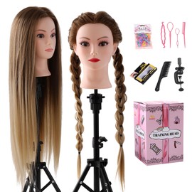 Hairdressing Head Real Hair Hairdressing Practice Head 24 Inch Hairdressing Training Heads for Hairdressers Training Head with Holder + DIY Hair Set