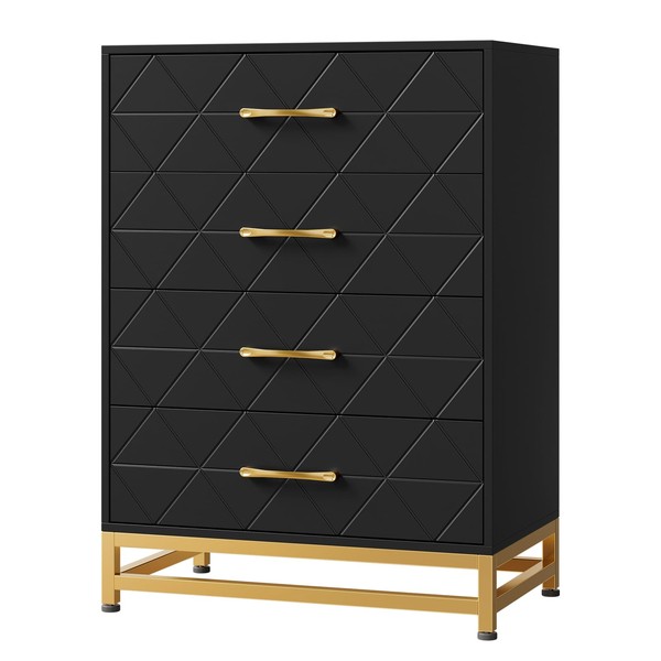 Garvee ​​Black 4-Drawer Dresser for Bedroom & Closet Tall Chest