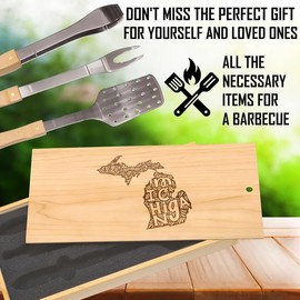 Michigan BBQ Tool Set: Great Lakes Grilling Essentials, Premium Stainless Steel Spatula, Tongs & Fork, Perfect for Michigan Lovers, Elegantly Boxed