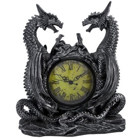 DWK Twin Evil Dragons Antiqued Mantel Clock Table Desk